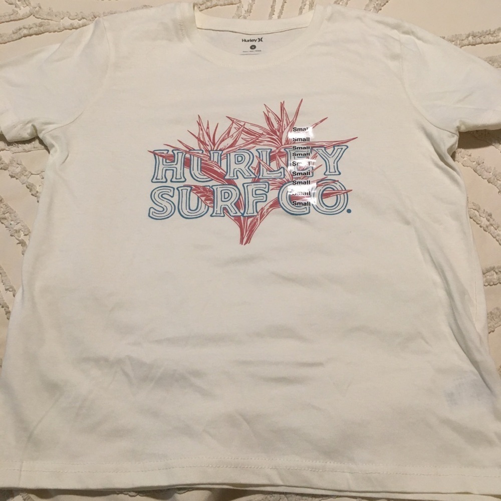 Hurley Surf Co. White Graphic Tee with Pink & Blue Print